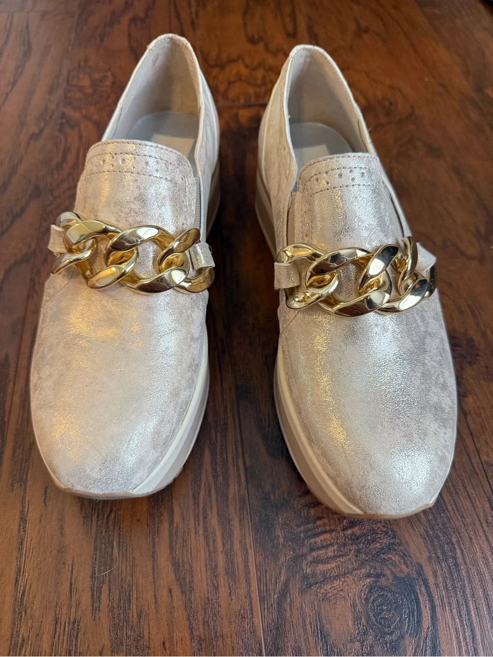 Dolce Vita Jhenee Platform Loafer in Light Gold with Gold Chain